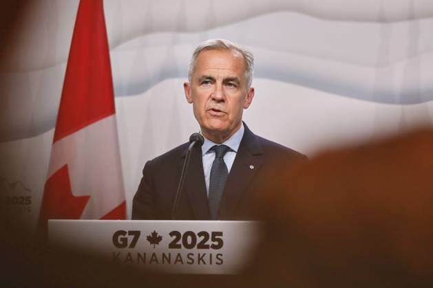 Kananaskis, Alberta, Kanada, 18.06.2025: Mountain Lodge: G7-Gipfel 2025: Der kanadische Premierminister Mark Carney spricht auf der Abschlusspressekonferenz Copyright: xdtsxNachrichtenagenturx dts_71285