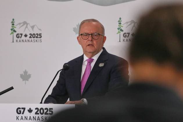 Kananaskis, Alberta, Kanada, 18.06.2025: Mountain Lodge: G7-Gipfel 2025: Der australische Premierminister Anthony Albanese spricht auf einer Abschlusspressekonferenz Copyright: xdtsxNachrichtenagenturx dts_71303