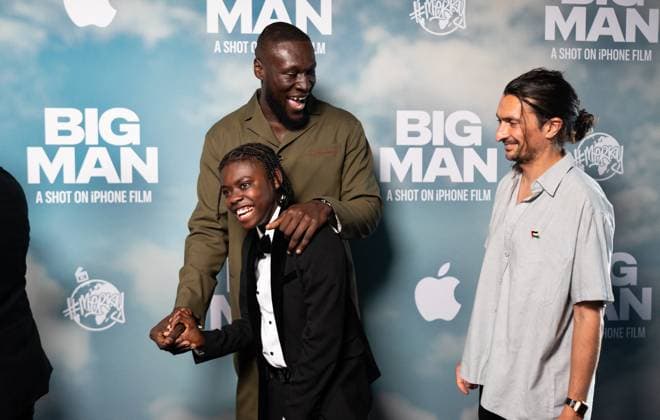 Big Man Premiere - London LONDON, ENGLAND - JUNE 18: Klevis Brahja, Stormzy, Jaydon Eastman and Aneil Karia attend the Big Man London Premiere, at BFI Southbank on June 18, 2025 in London, England. Big Man is a short film shot on iPhone 16 pro and presented by Apple and Merky Films. Photo by Lounis Photography ABACAPRESS.COM London United Kingdom  Copyright: xLounisPhotography ABACAx