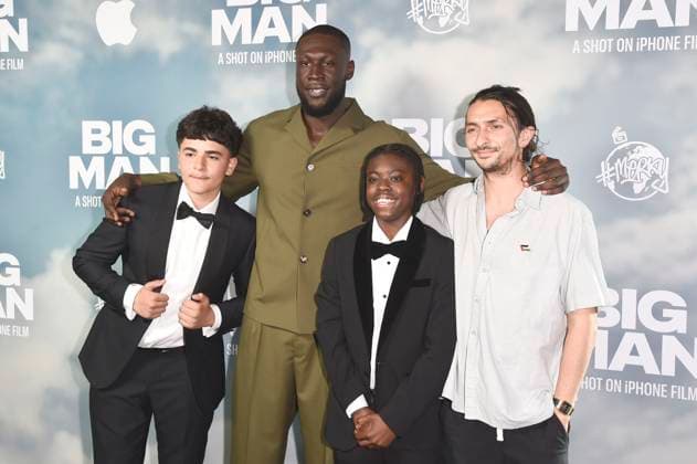 Jaydon Eastman, Stormzy, Klevis Brahja und Aneil Karia bei der Premiere des Apple iPhone 16 Pro Kurzfilms Big Man im BFI Southbank. London, 18.06.2025