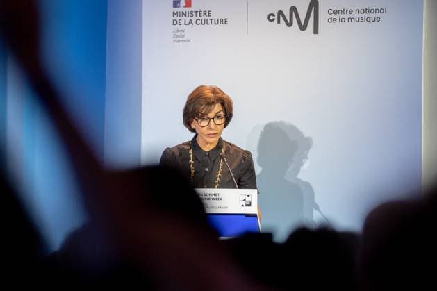 Summit France Music Week - Palais Garnier - Paris Rachida Dati, French Minister of Culture during the 2025 France Music Week Summit. From the iconic Palais Garnier, the France Music Week Summit brings together global music leaders to shape the future of the industry in the age of digital, AI, and new creative horizons. France, Palais Garnier, Paris on June 20, 2025. Photo by Alexis Jumeaux ABACAPRESS.COM Paris Ile-de-France France  Copyright: xJumeauxAlexis ABACAx