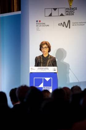 Summit France Music Week - Palais Garnier - Paris Rachida Dati, French Minister of Culture during the 2025 France Music Week Summit. From the iconic Palais Garnier, the France Music Week Summit brings together global music leaders to shape the future of the industry in the age of digital, AI, and new creative horizons. France, Palais Garnier, Paris on June 20, 2025. Photo by Alexis Jumeaux ABACAPRESS.COM Paris Ile-de-France France  Copyright: xJumeauxAlexis ABACAx