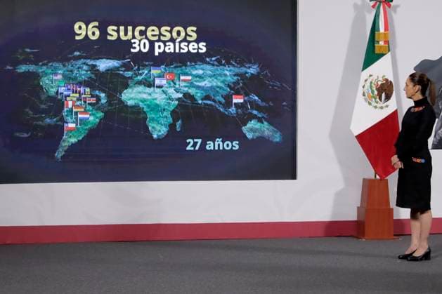 Mexico™s President Claudia Sheinbaum Holds Briefing Of Hurricane Erick Mexico™s President Claudia Sheinbaum Pardo, speaks about the damage caused by Hurricane Erick in the states of Oaxaca and Guerrero at briefing conference at National Palace. on June 20, 2025 in Mexico City, Mexico. (Photo by Luis Barron Eyepix Group) Copyright: xLuisxBarron xEyepixxGroupx LB_20062025_159220
