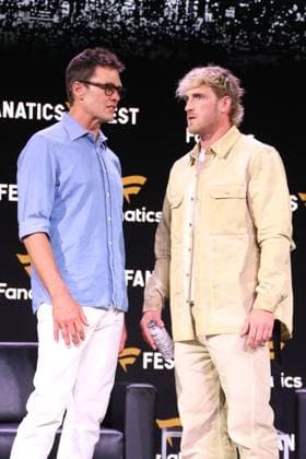 NEW YORK, NY - JUNE 20: Tom Brady and Logan Paul at Fanatics Fest NYC 2025 at Javits Center on June 20, 2025 in New York City. Copyright: xRWx