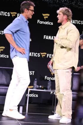 NEW YORK, NY - JUNE 20: Tom Brady and Logan Paul at Fanatics Fest NYC 2025 at Javits Center on June 20, 2025 in New York City. Copyright: xRWx