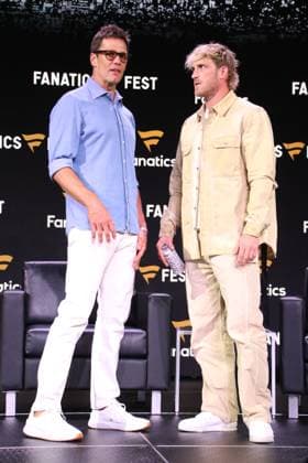 NEW YORK, NY - JUNE 20: Tom Brady and Logan Paul at Fanatics Fest NYC 2025 at Javits Center on June 20, 2025 in New York City. Copyright: xRWx