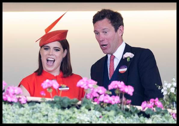 . 21 06 2025. Ascot , United Kingdom. Princess Eugenie and her husband Jack Brooksbank cheer on a winner from the Royal Box on the final day of Royal Ascot , United Kingdom.  xStephenxLockx xi-Imagesx IIM-26033-0082