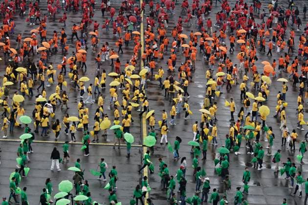 June 22, 2025, Mexico, Cdmx, Mexico: Hundreds of people gathered in Mexico City s Plaza de la ConstitucioÂ³n to break the record for the world s largest LGBTTTIQA+ flag. For this event, they used umbrellas in the same colors as the gay community flag. Mexico Mexico - ZUMAp204 20250622_zip_p204_030 Copyright: xJosuexPerezx