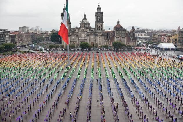 June 22, 2025, Mexico, Cdmx, Mexico: Hundreds of people gathered in Mexico City s Plaza de la ConstitucioÂ³n to break the record for the world s largest LGBTTTIQA+ flag. For this event, they used umbrellas in the same colors as the gay community flag. Mexico Mexico - ZUMAp204 20250622_zip_p204_028 Copyright: xJosuexPerezx