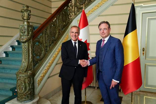 June 23, 2025, Brussels, Belgium: Canadian Prime Minister Mark Carney meets with Belgian Prime Minister Bart De Wever at the Chancery of the Prime Minister of Belgium in Brussels, Belgium on Monday, June 23, 2025. Brussels Belgium  - ZUMAc35_ 20250623_zaf_c35_019 Copyright: xSeanxKilpatrickx