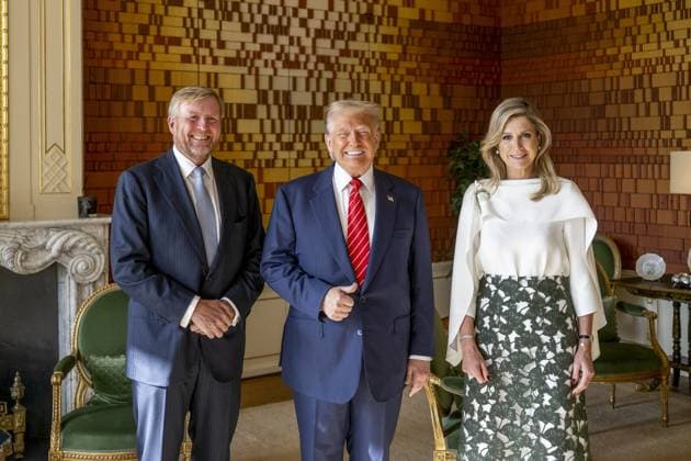 Bilder des Jahres 2025, Entertainment 06 Juni Entertainment Bilder des Tages Den Haag, The Netherlands, 2025-06-25 08:31:31 The Hague, 25-06-2025, Huis ten Bosch PalaceKing Willem Alexander and Queen Maxima receive American President Donald Trump at Huis ten Bosch Palace. PHOTO: NLBeeld POOL Frank van Beek Credit: NL Beeld Patrick van Emst  Copyright: xx x