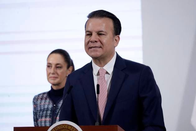 Mexico™s President Claudia Sheinbaum Meets Whit Gobernors Governor of state of Durango, Esteban Villegas speaks during the announce the 14 governors who will be part of the implementation of Economic Development for Wellbeing, in order to boost investment. on June 26, 2025 in Mexico City, Mexico. (Photo by Luis Barron Eyepix Group) Copyright: xLuisxBarron xEyepixxGroupx LB_26062025_160173