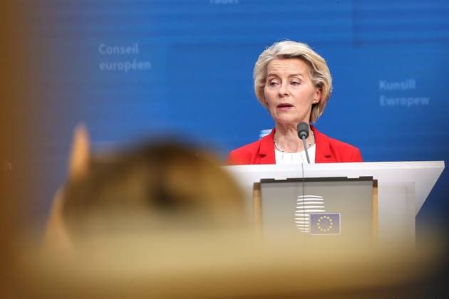 Brüssel, Belgien, 27.06.2025: Europa-Gebäude: Europäischer Rat: EU-Kommissionspräsidentin Ursula von der Leyen auf einer Pressekonferenz zum Abschluss *** Brussels, Belgium, 27 06 2025 Europe Building European Council EU Commission President Ursula von der Leyen at a closing press conference Copyright: xdtsxNachrichtenagenturx dts_72416