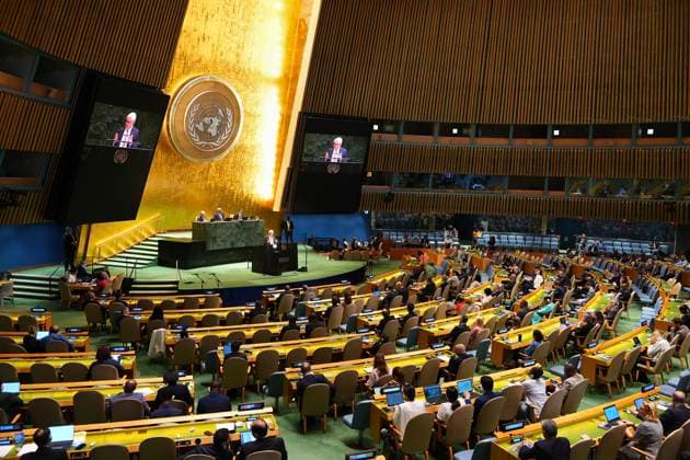 Bilder des Jahres 2025, News 06 Juni News Bilder des Tages UNO in New York, Sitzung der Generalversammlung NEW YORK, NY - JUNE 26: A General Assembly event is held to mark the 80th anniversary of the signing of the UN Charter at the UN headquarters on June 26, 2025 in New York City.  Copyright: xChinaxNewsxServicex 111576289931
