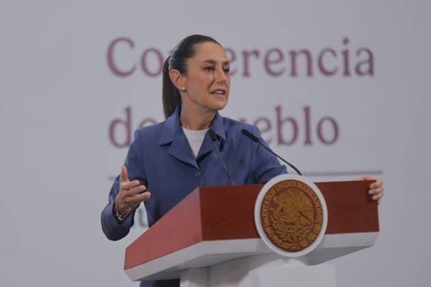 Mexico s President Claudia Sheinbaum speaks during a news conference about the intervention of the National Banking and Securities Commission (CNBV) to the institutions identified by the U.S. Treasury Department for money laundering at the National Palace. on June 27, 2025 in Mexico City, Mexico. Mexico City Mexico - ZUMAe321 20250627_zia_e321_018 Copyright: xCarlosxSantiagox