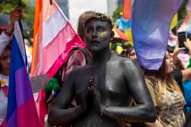June 28, 2025, Mexico City, Mexico, Mexico: The 47th edition of the LGBTQ+ Pride March in CDMX, where thousands of people from the community gathered to march together from the emblematic Angel de la Independencia to the Zocalo of Mexico City, passing through emblematic streets such as Paseo de la Reforma Avenue, inside the march there were flags and made-up characters. Mexico City Mexico - ZUMAs310 20250628_zip_s310_002 Copyright: xLuisxExSalgadox