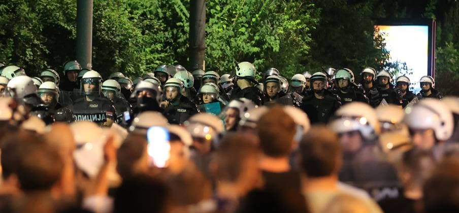 News Themen der Woche KW26 28.06.2025 Belgrade(Serbia) Politics Life Vidovdanski protest anti-government rally-,daily anti-corruption demonstrations. riot police cordon reinforcement