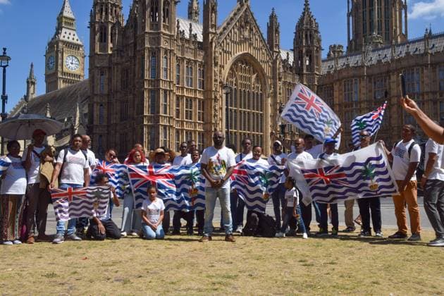 June 30, 2025, London, England, United Kingdom: LOUIS MISLEY MANDARIN (c), who is launching a new legal challenge against the UK government, stands with members of the Chagossian community outside the parliament in protest against the UK handover of Chagos Islands to Mauritius. London United Kingdom - ZUMAv130 20250630_zip_v130_007 Copyright: xVukxValcicx