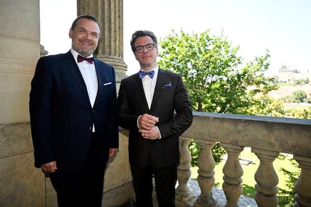From left: Minister of Culture Martin Baxa and Jakub Hrusa, who will become chief conductor and music director of the Czech Philharmonic orchestra in autumn 2028, in Prague, Czech Republic, on June 30, 2025. The forty-three-year-old world-renowned conductor will succeed current chief conductor and music director Semyon Bychkov. (CTKxPhoto KaterinaxSulova) CTKPhotoP2025063003971  CTKPhotoP2025063003971
