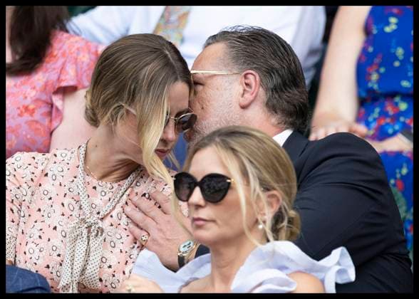 . 01 07 2025. London, United Kingdom. Russell Crowe and partner Britney Theriot on day two of the Wimbledon Tennis Championships in London.  xStephenxLockx xi-Imagesx IIM-26061-0053