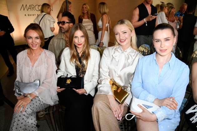 Monika Sozanska, Katarzyna Zawadzka, Barbara Kurdej-Szatan und Anna-Maria Sieklucka bei der Marc Cain Fashion Show A Quiet Rebellion auf der Berlin Fashion Week S S 2026 im Pei-Bau - Deutsches Historisches Museum. Berlin, 01.07.2025