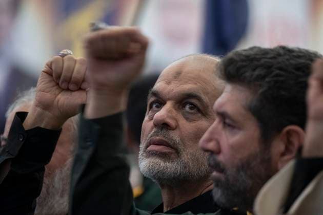 IRGC Generals And The President In Tehran Former Iranian Interior Minister, Ahmad Vahidi, shouts anti-Israeli slogans while attending a memorial ceremony for IRGC commanders, nuclear scientists, and civilians killed in the Iran-Israel war at the Imam Khomeini Grand Mosque in downtown Tehran, Iran, on July 2, 2025. Tehran Tehran Iran  Copyright: xMortezaxNikoubazlx originalFilename: nikoubazl-irgcgene250702_npYPe.jpg