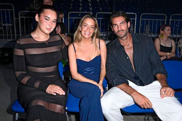 Katharina Damm, Marina Hoermanseder und Alejandro Aguera bei der Kilian Kerner Fashion Show auf der Berlin Fashion Week S S 2026 in der Uber Eats Music Hall. Berlin, 02.07.2025