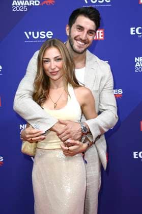 Dennis Gries mit Partnerin Katja Geretschuchin bei der Verleihung der Bunte New Faces Awards Style 2025 im Telegraphenamt. Berlin, 03.07.2025