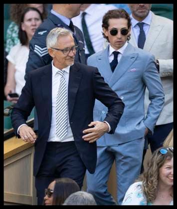 . 04 07 2025. London, United Kingdom. Gary Lineker and his son Angus arriving in the Royal Box on day five of the Wimbledon Tennis Championships in London.  xStephenxLockx xi-Imagesx IIM-26076-0041