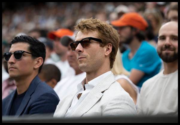 . 05 07 2025. London, United Kingdom. Actor Glen Powell watches the tennis on Centre Court on day six of the Wimbledon Tennis Championships in London.  xStephenxLockx xi-Imagesx IIM-26079-0046