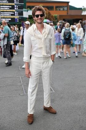 . 06 07 2025. London, United Kingdom. Andrew Garfield arriving on day seven of the Wimbledon Tennis Championships in London.  xStephenxLockx xi-Imagesx IIM-26081-0006