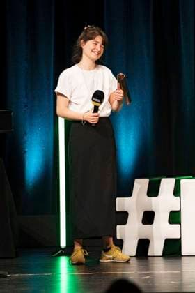 Jacqueline Jansen bei der Preisverleihung auf dem 42. Filmfest München 2025 im Amerikahaus. München, 05.07.2025