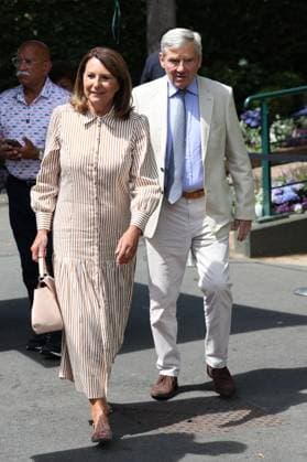 . 07 07 2025. London, United Kingdom. Michael and Carole Middleton arriving on day eight of the Wimbledon Tennis Championships in London.  xStephenxLockx xi-Imagesx IIM-26082-0013