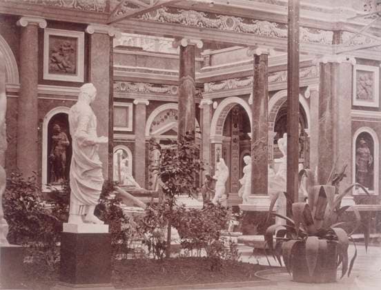 RECORD DATE NOT STATED Exterior of the Italian Court, Crystal Palace, Sydenham, 1852-1854. Designed by Sir Joseph Paxton to house the Great Exhibition of 1851 in Hyde Park, the Crystal Palace was reconstructed and enlarged in Sydenham in 1852. The first column was raised on 5 August 1852 and the palace was opened by Queen Victoria on 10 June 1854. Many exhibitions and events were subsequently held at the Crystal Palace until it burnt down on 30 November 1936. The park contained a motor racing circuit from 1937 until 1972 and the famous athletics track dates back to the foundation of the Crystal Palace Athletics Club in 1868. Plate 84 from Photographic Views of the Progress of the Crystal Palace, Sydenham. Taken during the progress of the works, by desire of the d  Copyright:HeritagexArt HeritagexImagesxPhilipxHenryxDelamottex IMAGO