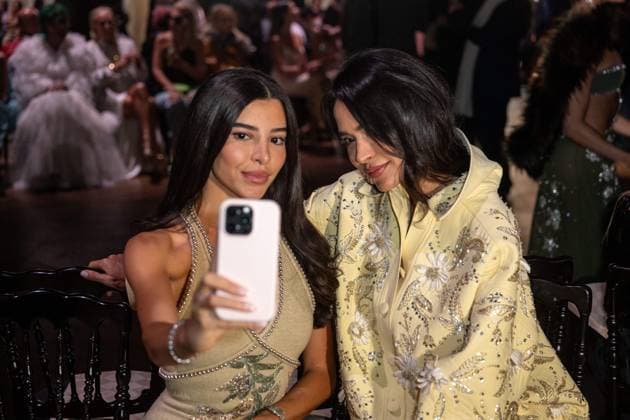 PFW - Georges Hobeika Front Row Leila Ben Khalifa (right) attends the Georges Hobeika Haute Couture Fall Winter 2025-2026 show, as part of Paris Fashion Week in Paris, France on July 7, 2025. Photo by Ammar Abd Rabbo ABACAPRESS.COM Paris France  Copyright: xAbdxRabboxAmmar ABACAx