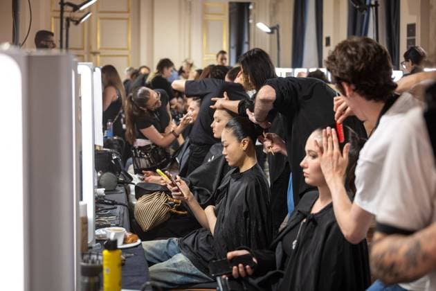 PFW - Georges Hobeika Backstage Models seen backstage prior to the Georges Hobeika Haute Couture Autumn Winter 2025-2026 show, as part of Paris Fashion Week in Paris, France on July 7, 2025. Photo by Ammar Abd Rabbo ABACAPRESS.COM Paris France  Copyright: xAbdxRabboxAmmar ABACAx