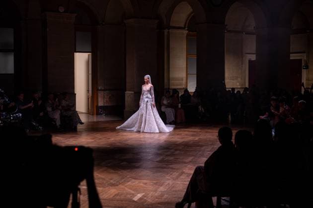 PFW - Georges Hobeika Runway A model walks the runway at the Georges Hobeika Haute Couture Fall Winter 2025-2026 show, as part of Paris Fashion Week in Paris, France on July 7, 2025. Photo by Ammar Abd Rabbo ABACAPRESS.COM Paris France  Copyright: xAbdxRabboxAmmar ABACAx