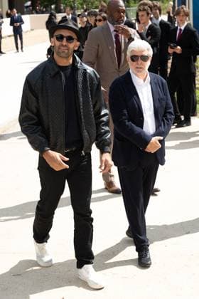 PFW Chanel Outside Arrivals NB JR and George Lucas arriving at the Chanel show as part of Haute Couture Fashion Week on July 08, 2025 in Paris, France. Photo by Nasser Berzane ABACAPRESS.COM Paris France  Copyright: xBerzanexNasser ABACAx