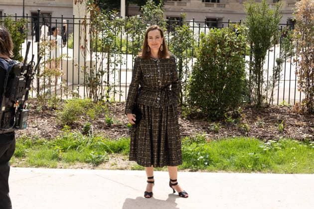 PFW Chanel Outside Arrivals NB Carole Bouquet arriving at the Chanel show as part of Haute Couture Fashion Week on July 08, 2025 in Paris, France. Photo by Nasser Berzane ABACAPRESS.COM Paris France  Copyright: xBerzanexNasser ABACAx