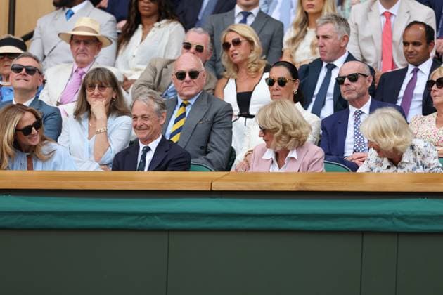 . 09 07 2025. London, United Kingdom. Royal Box including Queen Camilla , Peter Phillips and Harriet Sperling on day ten of the Wimbledon Tennis Championships in London.  xStephenxLockx xi-Imagesx IIM-26087-0034