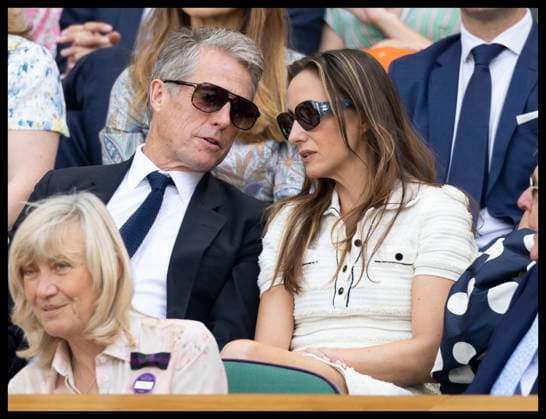 Entertainment Themen der Woche KW28 . 09 07 2025. London, United Kingdom. Hugh Grant and Anna Elisabet in the Royal Box on day ten of the Wimbledon Tennis Championships in London.  xStephenxLockx xi-Imagesx IIM-26087-0064