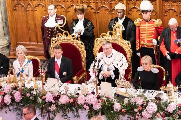 Entertainment Themen der Woche KW28 French President at Banquet At Guildhall - London France s President Emmanuel Macron, his wife Brigitte Macron, Lord Mayor of the City London Alastair John Naisbitt King, Britain s Birgitte, Duchess of Gloucester and Britain s Prince Richard, Duke of Gloucester attend a State Banquet at the Guildhall in London, on July 9, 2025, on the second day of a three-day state visit to Britain. Photo by Eliot Blondet ABACAPRESS.COM London United Kingdom  Copyright: xBlondetxEliot ABACAx