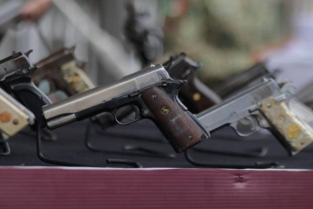Guns are seen during the ceremony of the International Day for the Destruction of Firearms, 2,090 weapons were seized and destroyed at Basilica of Guadalupe. on July 9, 2025 in Mexico City, Mexico. Mexico City Mexico - ZUMAe321 20250709_zia_e321_058 Copyright: xCarlosxSantiagox