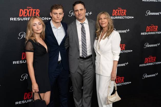 Dominic Fumusa (C) and family arrives on the red carpet at the world premiere of Dexter: Resurrection at Alice Tully Hall on Wednesday, July 9, 2025 in New York City.  NYP20250709628 DEREKxFRENCH