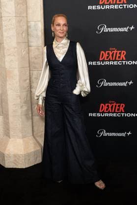 Uma Thurman arrives on the red carpet at the world premiere of Dexter: Resurrection at Alice Tully Hall on Wednesday, July 9, 2025 in New York City.  NYP20250709666 DEREKxFRENCH