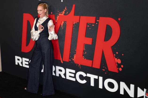 Uma Thurman arrives on the red carpet at the world premiere of Dexter: Resurrection at Alice Tully Hall on Wednesday, July 9, 2025 in New York City.  NYP20250709667 DEREKxFRENCH