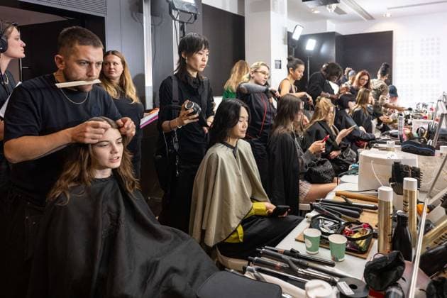 PFW - Elie Saab Backstage Models and hairdressers and make up artists seen backstage prior to the Elie Saab Haute Couture Fall Winter 2025-2026 show, as part of Paris Fashion Week in Paris, France on July 9, 2025. Photo by Ammar Abd Rabbo ABACAPRESS.COM Paris France  Copyright: xAbdxRabboxAmmar ABACAx