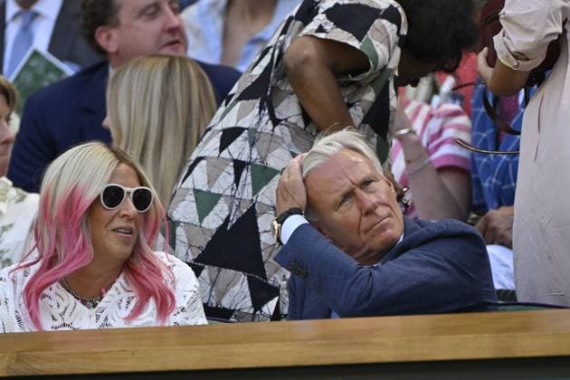 Tennis : Wimbledon -2025 - ITF - Tennis - Wimbledon - ITF - Bjorn Borg et sa femme - Royal box GB  Copyright: xChryslenexCaillaudx xPznewsx