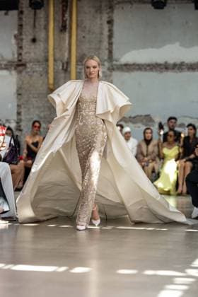 PFW - Rami Al Ali Runway A model walks the runway at the Rami Al Ali Haute Couture Fall Winter 2025-2026 show, as part of Paris Fashion Week in Paris, France on July 10, 2025. Rami Al Ali is the first Syrian fashion designer to present a collection ‘officially’ at the Paris Haute Couture week. Photo by Ammar Abd Rabbo ABACAPRESS.COM Paris France  Copyright: xAbdxRabboxAmmar ABACAx