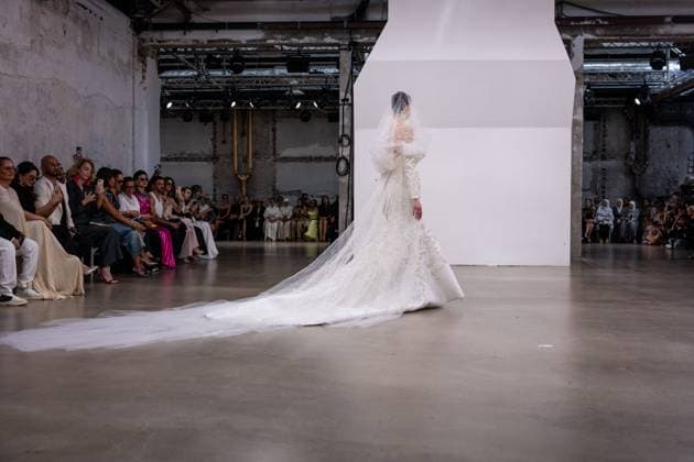 PFW - Rami Al Ali Runway A model walks the runway at the Rami Al Ali Haute Couture Fall Winter 2025-2026 show, as part of Paris Fashion Week in Paris, France on July 10, 2025. Rami Al Ali is the first Syrian fashion designer to present a collection ‘officially’ at the Paris Haute Couture week. Photo by Ammar Abd Rabbo ABACAPRESS.COM Paris France  Copyright: xAbdxRabboxAmmar ABACAx